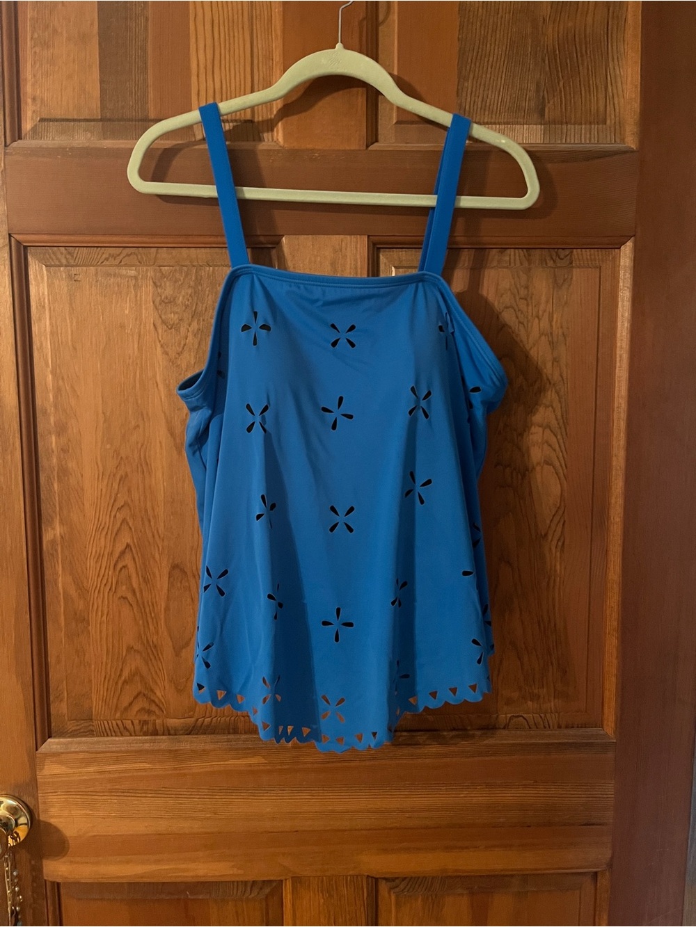 Fit 4 U Blue Laser Cut Scalloped Tankini Top Plus Size 18W